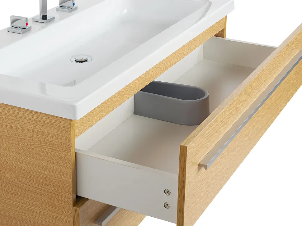 Beliani Kylpyhuoneen Kalusteet 3 Osaa Vaalea Puu Almeria Store