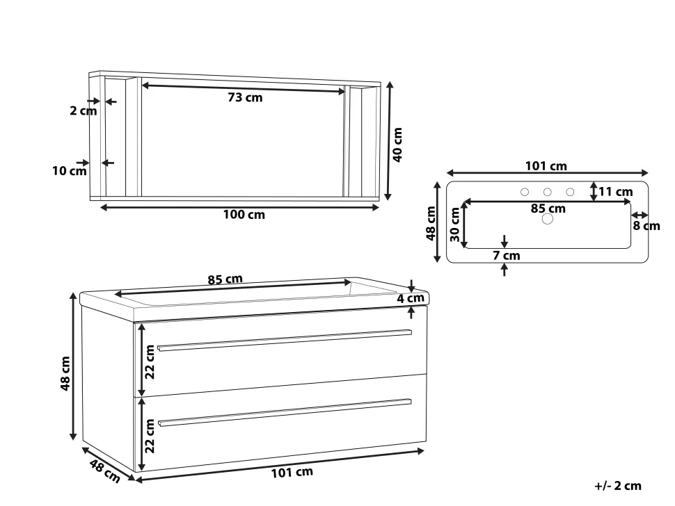 Beliani Kylpyhuoneen Kalusteet 3 Osaa Vaalea Puu Almeria Store
