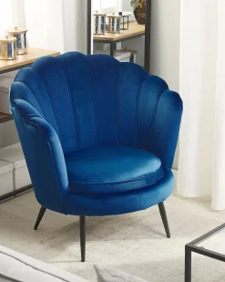 Beliani Laivastonsininen Samettinen Nojatuoli Lovikka Clearance