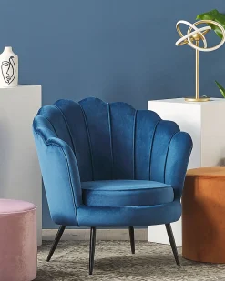 Beliani Laivastonsininen Samettinen Nojatuoli Lovikka Clearance