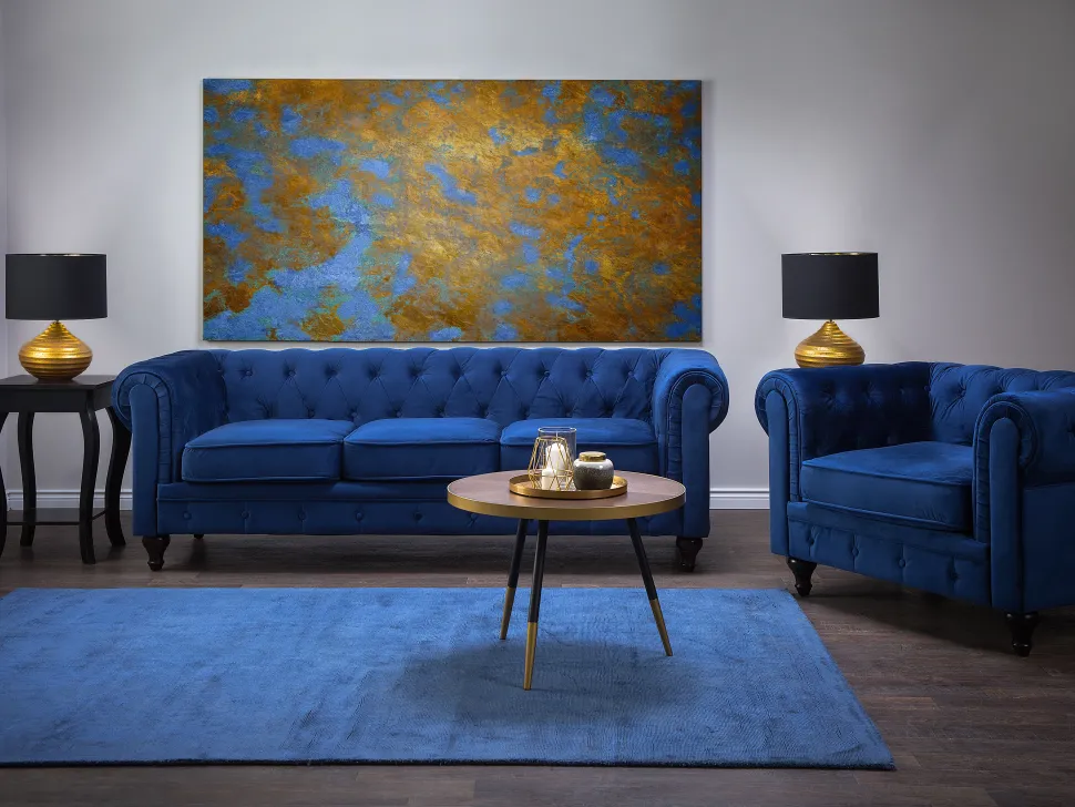 Beliani Laivastonsininen Samettiverhoiltu Nojatuoli Chesterfield Hot