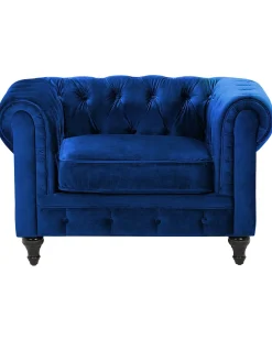 Beliani Laivastonsininen Samettiverhoiltu Nojatuoli Chesterfield Hot