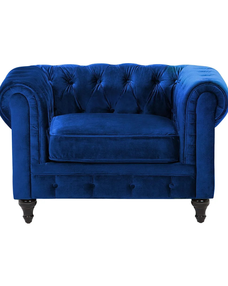 Beliani Laivastonsininen Samettiverhoiltu Nojatuoli Chesterfield Hot