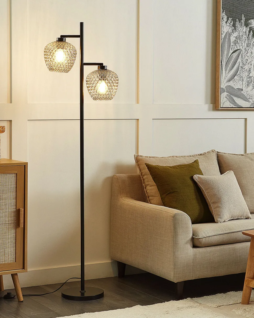 Beliani Lattiavalaisin 2 Polttimoa Lasi Harmaa Sherry Clearance