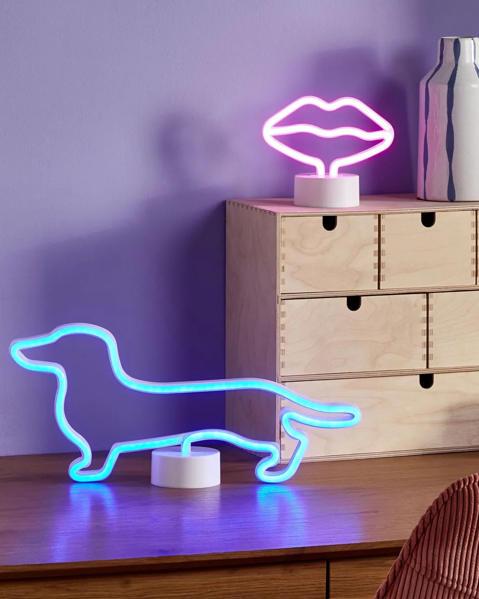 Beliani Led-Neonvalaisin Huulet Vaaleanpunainen Flora Shop