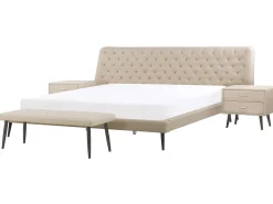 Beliani Makuuhuonesetti Keinonahka 4 Osaa Beige 180 X 200 Cm Essonne Online