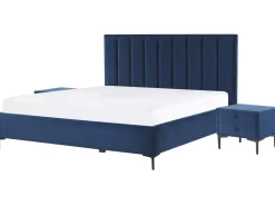 Beliani Makuuhuonesetti Sametti 3 Osaa Laivastonsininen 180 X 200 Cm Sezanne Cheap