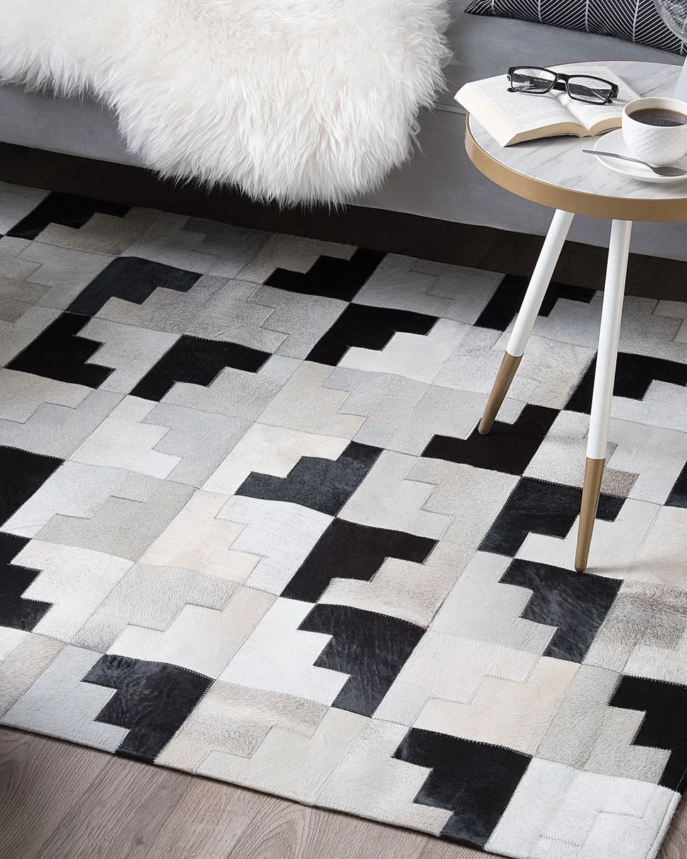 Beliani Matto Lehmannahka Musta/Harmaa 160 X 230 Cm Efirli Best