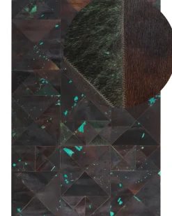 Beliani Matto Lehmannahka Ruskea/Turkoosi 160 X 230 Cm Atalan Cheap