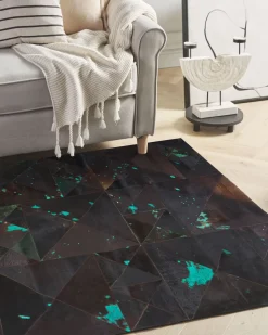 Beliani Matto Lehmannahka Ruskea/Turkoosi 160 X 230 Cm Atalan Cheap