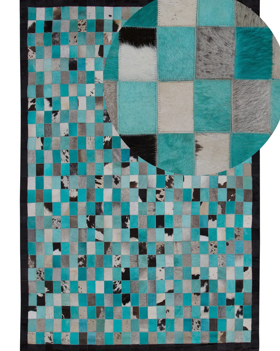 Beliani Matto Lehmannahka Turkoosi/Harmaa 160 X 230 Cm Nikfer Cheap