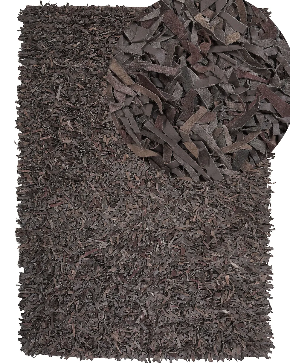 Beliani Matto Nahka Tummanruskea 160 X 230 Cm Mut Outlet