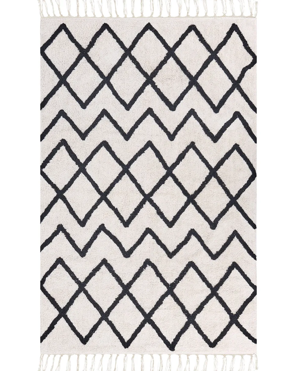 Beliani Matto Puuvilla Beige/Musta 160 X 230 Cm Eldes Sale