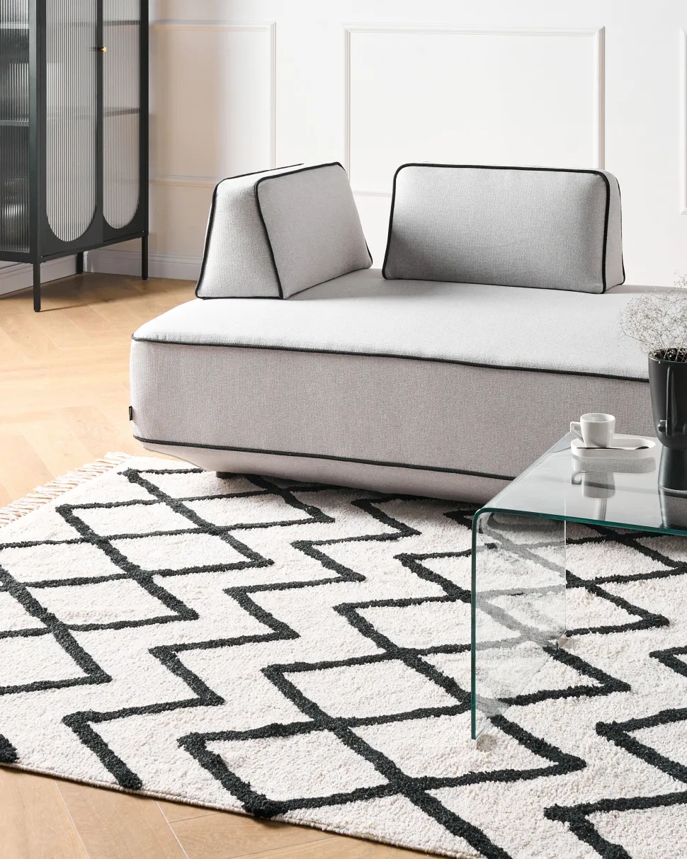 Beliani Matto Puuvilla Beige/Musta 160 X 230 Cm Eldes Sale