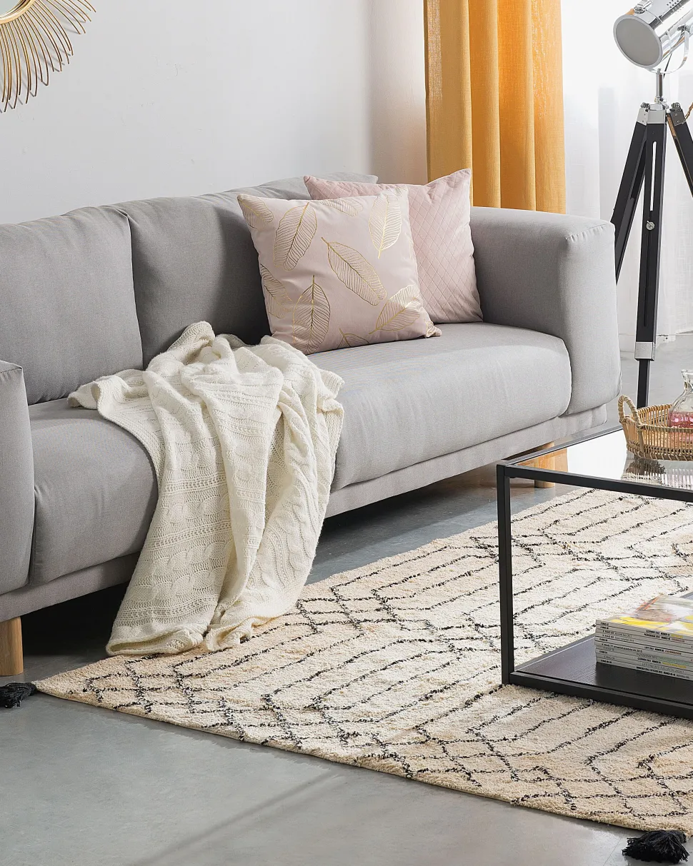 Beliani Matto Puuvilla Beige/Musta 160 X 230 Cm Maltepe Clearance