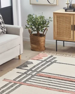 Beliani Matto Puuvilla Beige/Musta 160 X 230 Cm Muradiye Best Sale