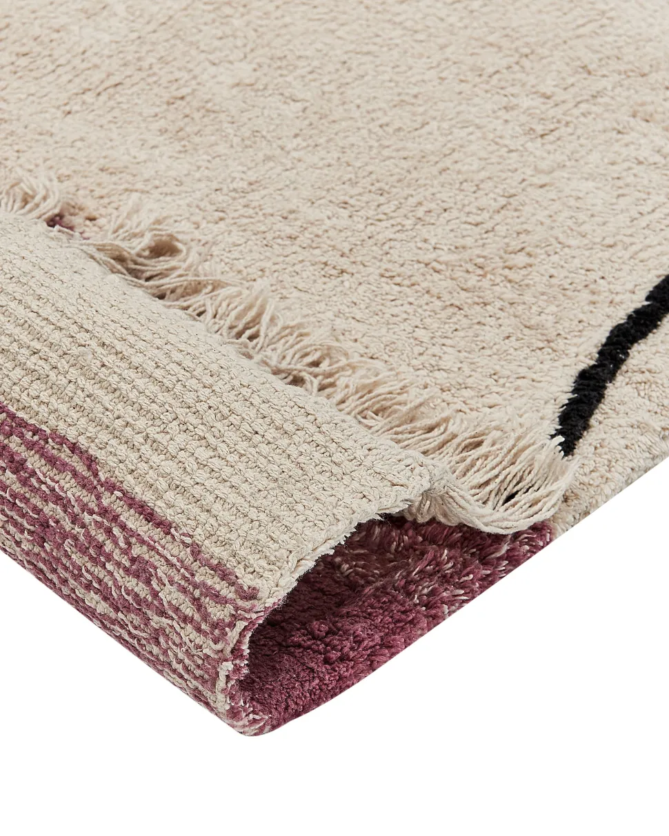 Beliani Matto Puuvilla Beige/Vaaleanpunainen 160 X 230 Cm Afsar Clearance