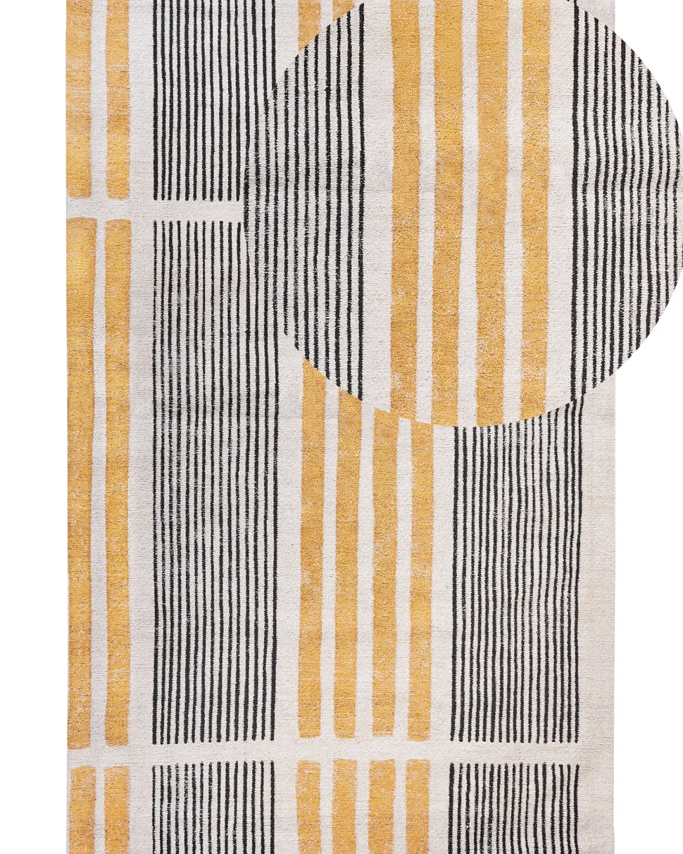 Beliani Matto Puuvilla Keltainen/Musta 140 X 200 Cm Katra Cheap