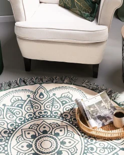 Beliani Matto Puuvilla Kermanvalkoinen/Vihrea O 120 Cm Irice Best