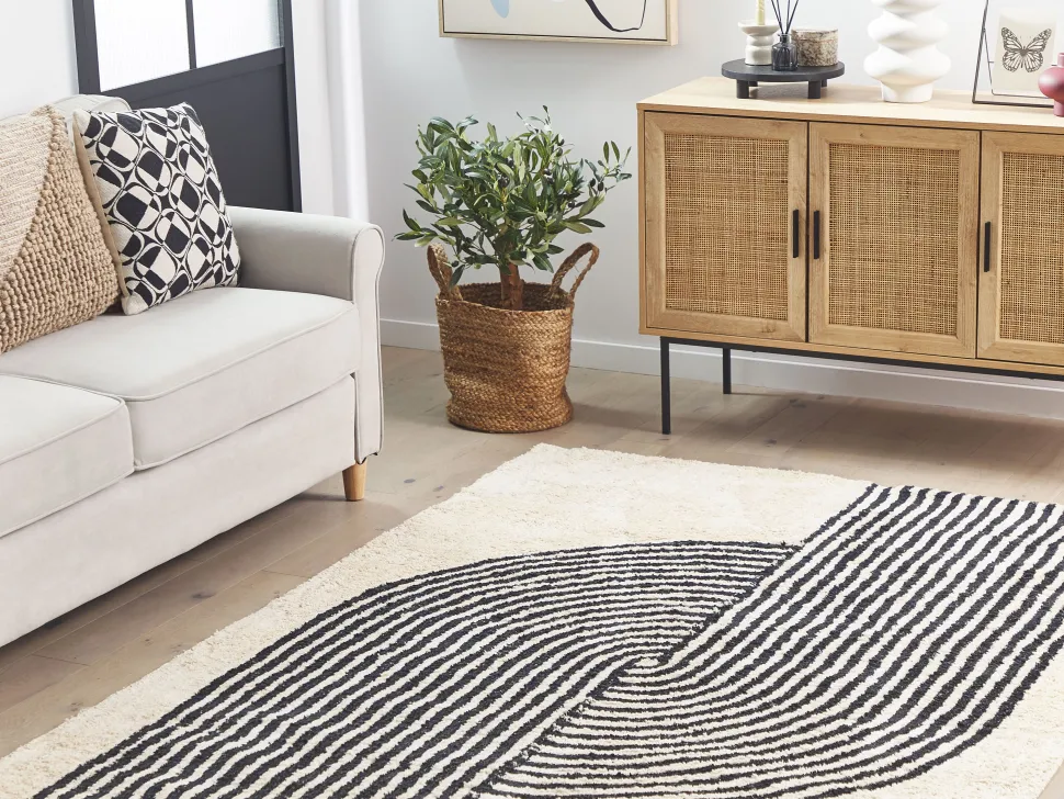 Beliani Matto Puuvilla Musta/Valkoinen 140 X 200 Cm Bareli Flash Sale