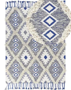 Beliani Matto Puuvilla Vaalea Beige/Sininen 140 X 200 Cm Manavgat Online