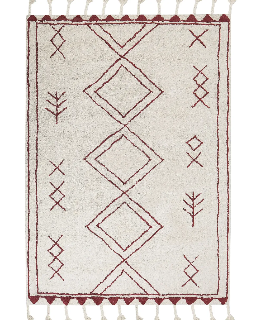 Beliani Matto Puuvilla Valkoinen/Punainen 160 X 230 Cm Kenitra Flash Sale