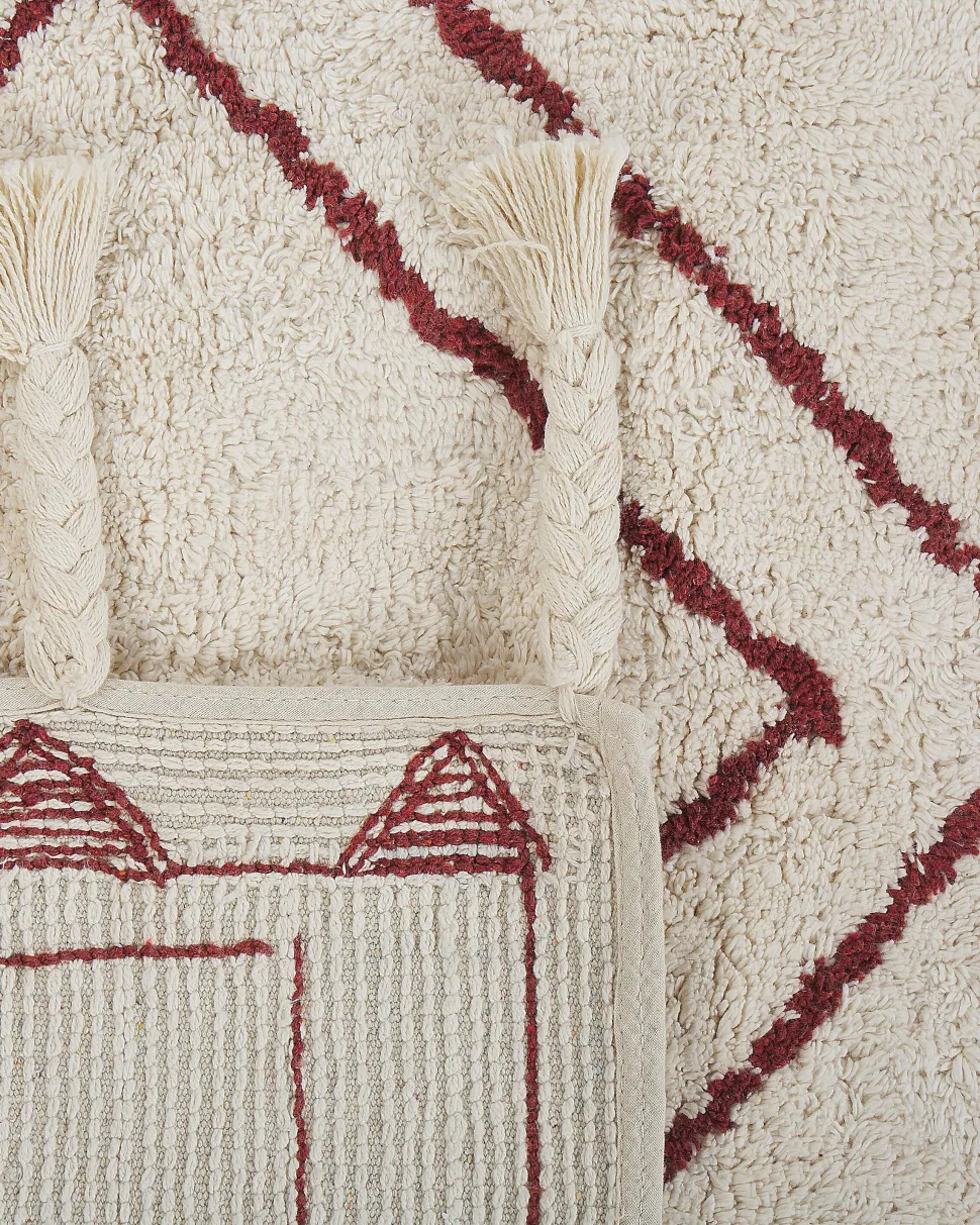 Beliani Matto Puuvilla Valkoinen/Punainen 160 X 230 Cm Kenitra Flash Sale