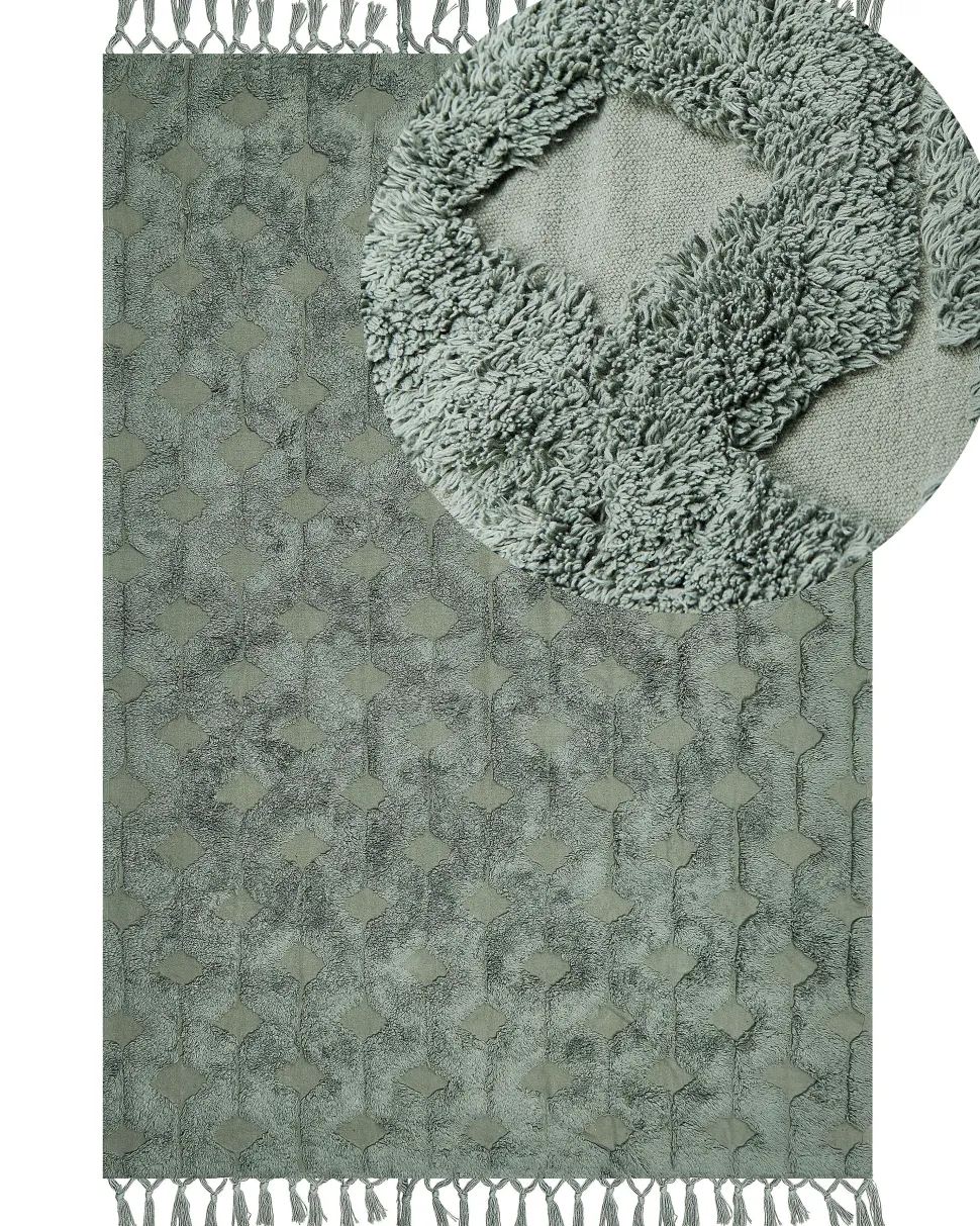 Beliani Matto Puuvilla Vihrea 160 X 230 Cm Kars Best