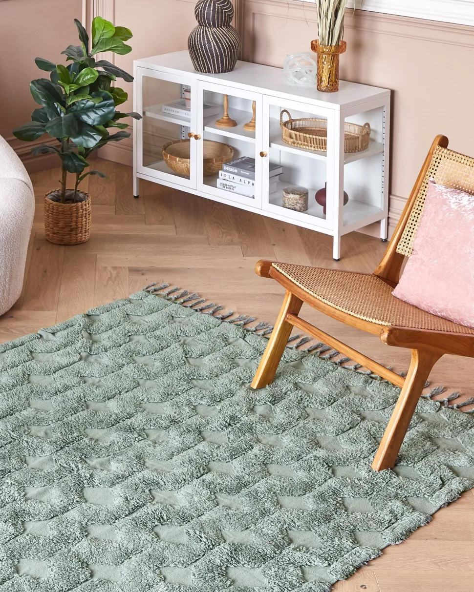 Beliani Matto Puuvilla Vihrea 160 X 230 Cm Kars Best