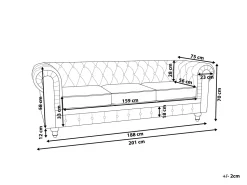Beliani Musta 3-Istuttava Samettisohva Chesterfield Clearance
