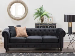 Beliani Musta 3-Istuttava Samettisohva Chesterfield Clearance