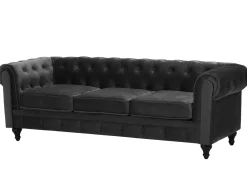 Beliani Musta 3-Istuttava Samettisohva Chesterfield Clearance