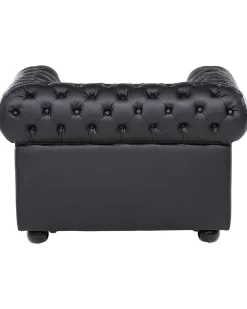 Beliani Musta Nahkaverhoiltu Nojatuoli Chesterfield Clearance