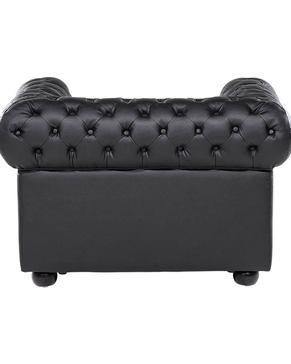 Beliani Musta Nahkaverhoiltu Nojatuoli Chesterfield Clearance