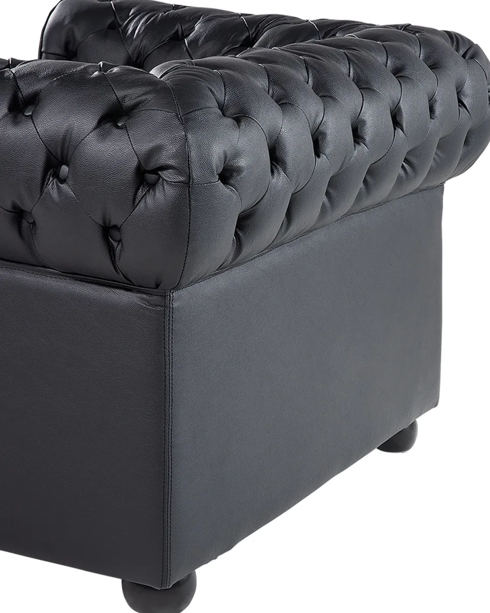 Beliani Musta Nahkaverhoiltu Nojatuoli Chesterfield Clearance