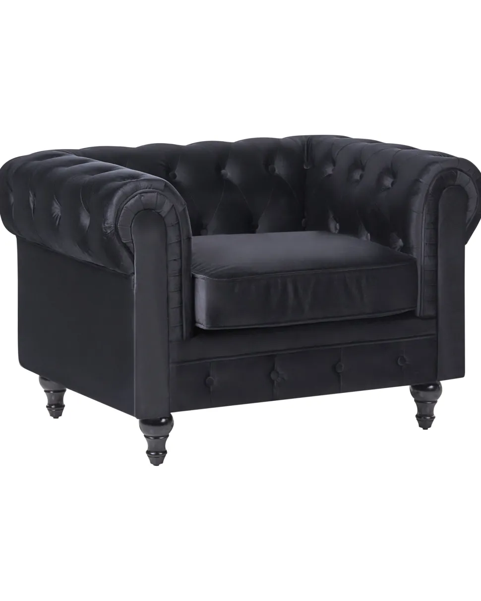 Beliani Musta Samettiverhoiltu Nojatuoli Chesterfield Sale