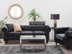 Beliani Musta Samettiverhoiltu Nojatuoli Chesterfield Sale