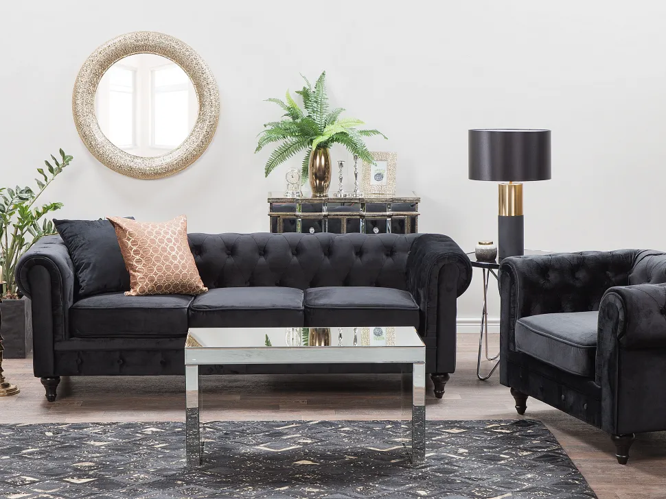 Beliani Musta Samettiverhoiltu Nojatuoli Chesterfield Sale