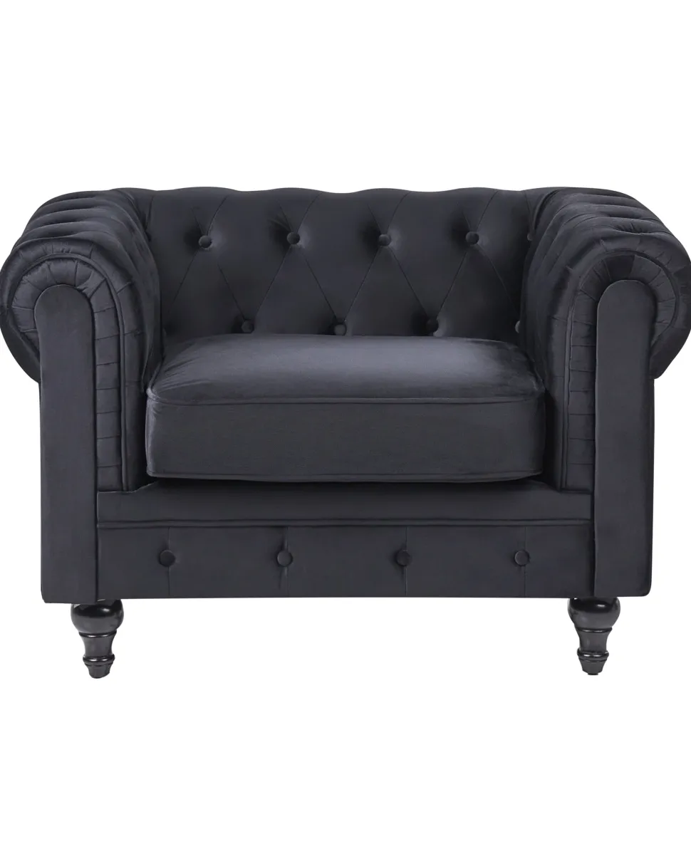 Beliani Musta Samettiverhoiltu Nojatuoli Chesterfield Sale