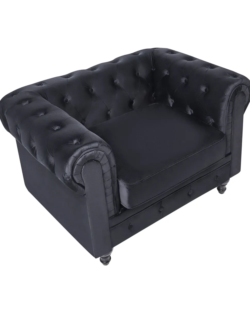 Beliani Musta Samettiverhoiltu Nojatuoli Chesterfield Sale