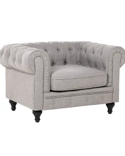 Beliani Nojatuoli Kangas Vaaleanharmaa Chesterfield Fashion