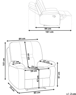 Beliani Nojatuoli Sametti Sahkosaadettava Tummanharmaa Bergen Shop