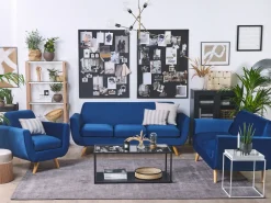 Beliani Paallinen 3-Istuttavaan Sohvaan Sininen Bernes Best