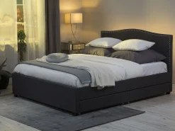 Beliani Parisanky Kangas Säilytystila Vaaleat Led-Valot Tummanharmaa 180 X 200 Cm Montpellier Outlet