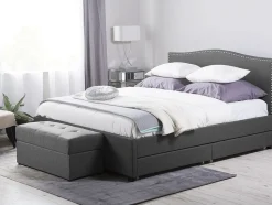 Beliani Parisanky Kangas Säilytystila Vaaleat Led-Valot Tummanharmaa 180 X 200 Cm Montpellier Outlet