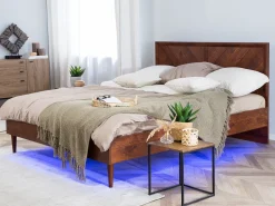 Beliani Parisanky Led-Valot Tumma Puu 160 X 200 Cm Mialet Store