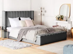 Beliani Parisanky Sametti Säilytystila Harmaa 180 X 200 Cm Noyers Cheap