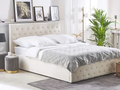 Beliani Parisanky Sametti Säilytystila Vaalea Beige 180 X 200 Cm Amiens Hot