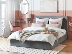 Beliani Parisanky Sametti Säilytystila Vaaleanharmaa 160 X 200 Cm Lorient Hot