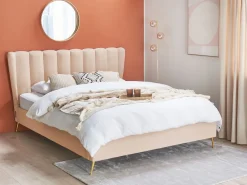 Beliani Parisanky Sametti Usb-Portti Beige 160 X 200 Cm Miribel Fashion